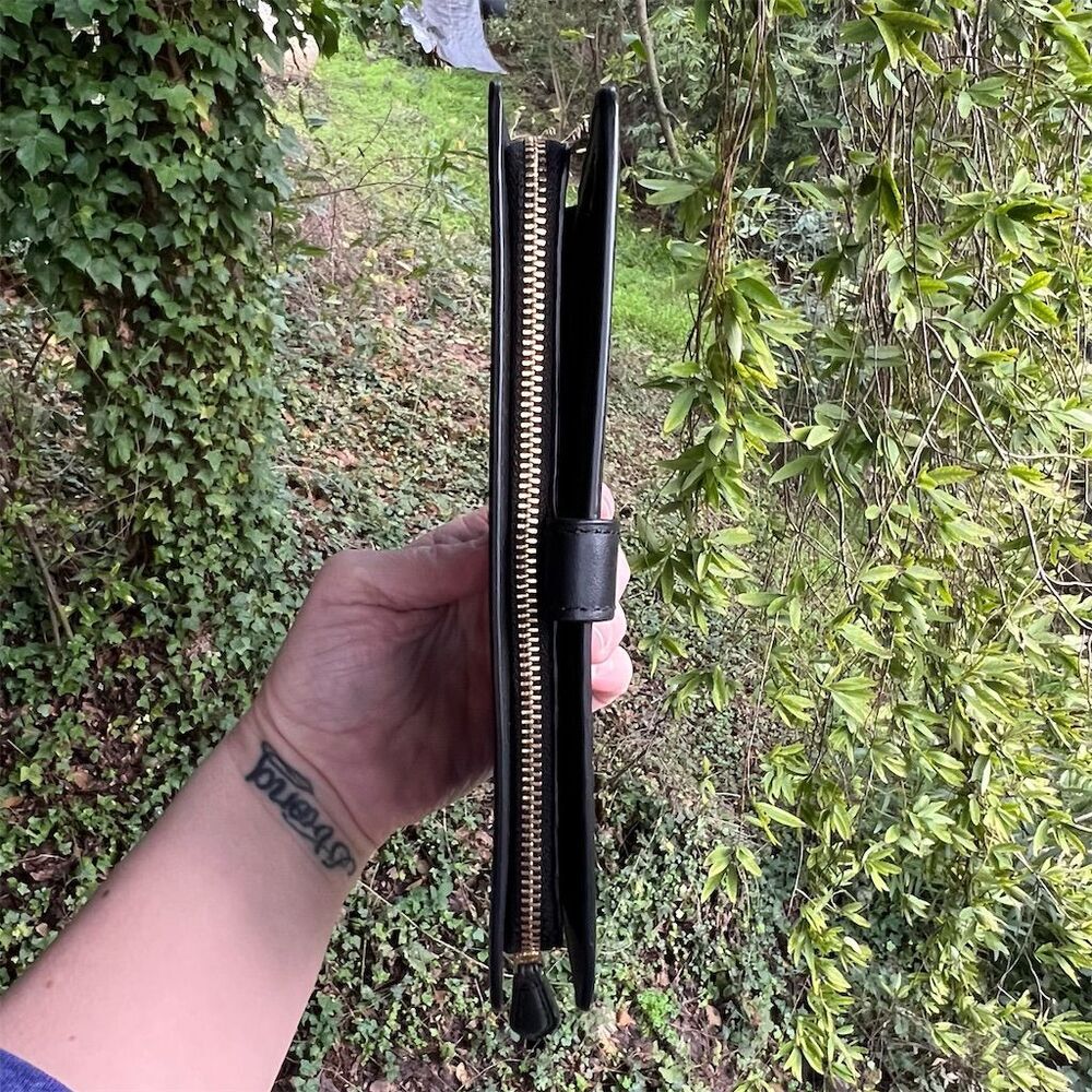 COACH Slim Wallet Credit Card Holder Black Smooth Leather w Gold Hardware - Picture 3 of 10